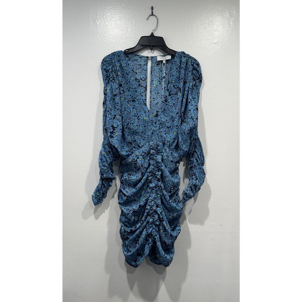 L'ACADEMIE The Nicoletta Mini Dress Blue Floral Party Cocktail Ruched Size Small